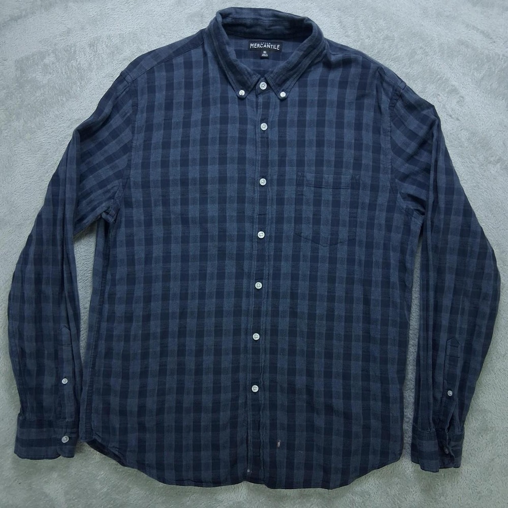 JCrew Mercantile Mens XL Blue Plaid Button Up Shirt Long Sleeve Cotton Casual